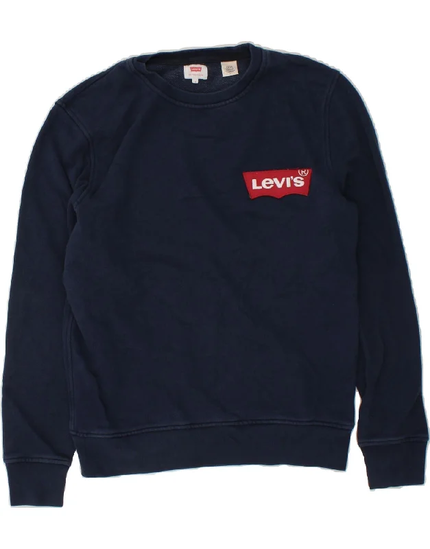 LEVI'S Mens Sweatshirt Jumper Medium Navy Blue Cotton Hoodie with Hem Drawcord Adjustable Customizable