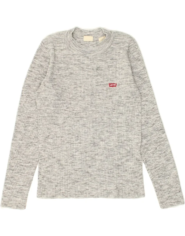 LEVI'S Womens Sweatshirt Jumper UK 12 Medium Grey Cotton Hoodie Fleece Lining Warmth