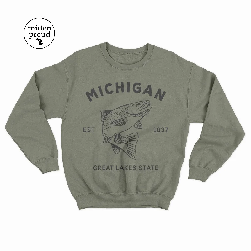 Michigan Trout - Unisex Crewneck Sweatshirt Hoodie with Stripes Bold Sporty