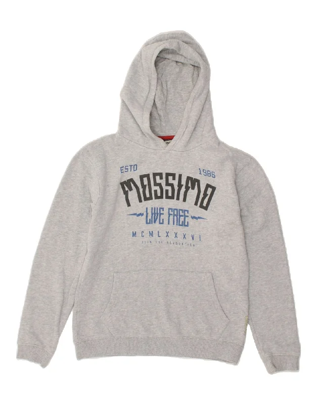 MOSSIMO Boys Graphic Hoodie Jumper 9-10 Years Grey Cotton Hoodie with Monochrome Minimalist Simple