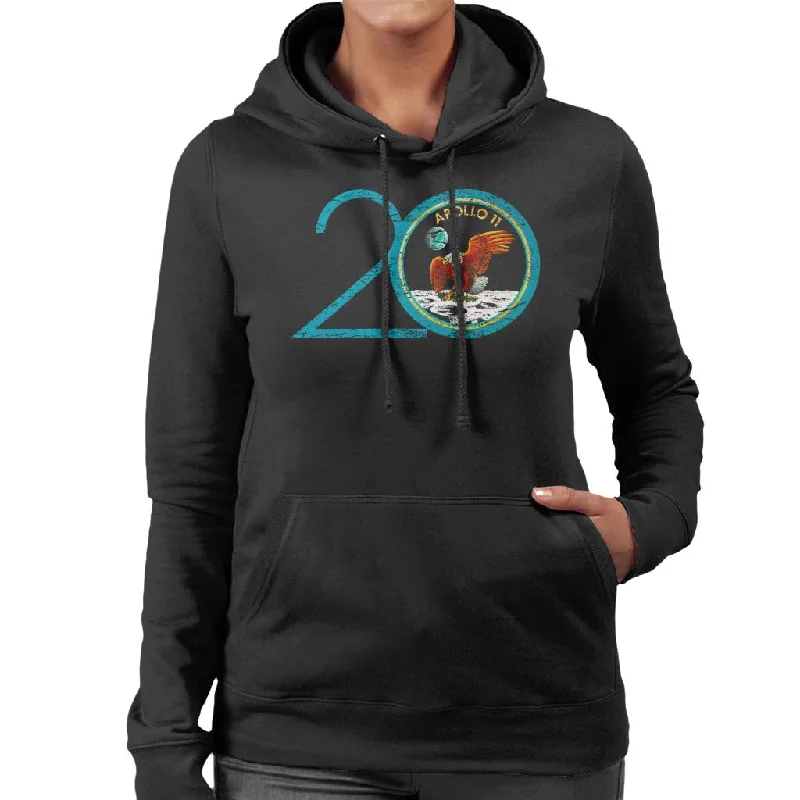 NASA Apollo 11 20th Anniversary Badge Distressed Women's Hooded Sweatshirt Hoodie with Full-Zip Functional Layering