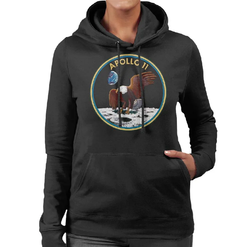 NASA Apollo 11 Mission Badge Women's Hooded Sweatshirt Hoodie with Fur Luxurious Winter