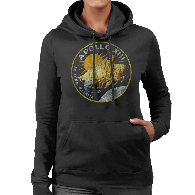 NASA Apollo 13 Mission Badge Distressed Women's Hooded Sweatshirt Hoodie with Button Classic Timeless