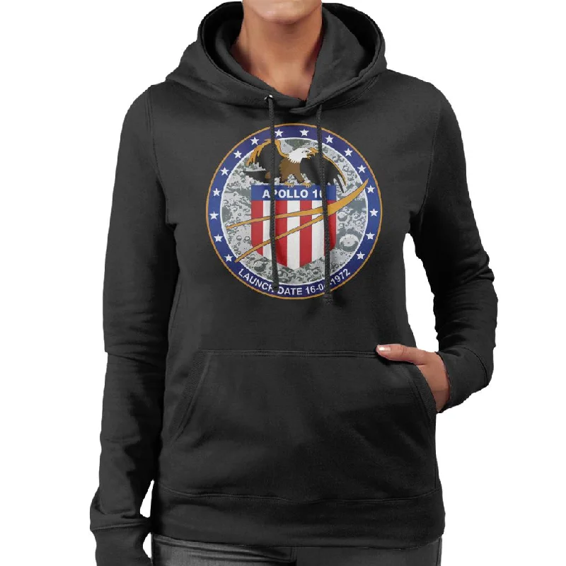 NASA Apollo 16 Mission Badge Women's Hooded Sweatshirt Hoodie with Batwing Sleeves Loose Dramatic