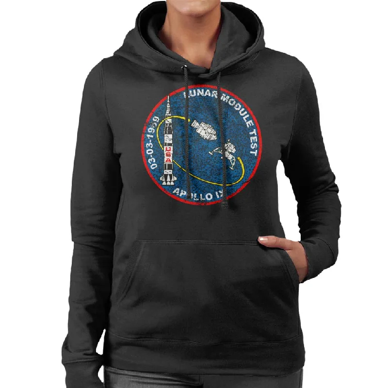 NASA Apollo 9 Mission Badge Distressed Women's Hooded Sweatshirt Hoodie with Hem Elastic Stretchable Comfortable