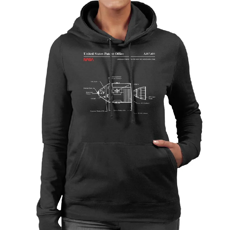 NASA Apollo Command Service Modules Blueprint Women's Hooded Sweatshirt Graphic Hoodie Design Print