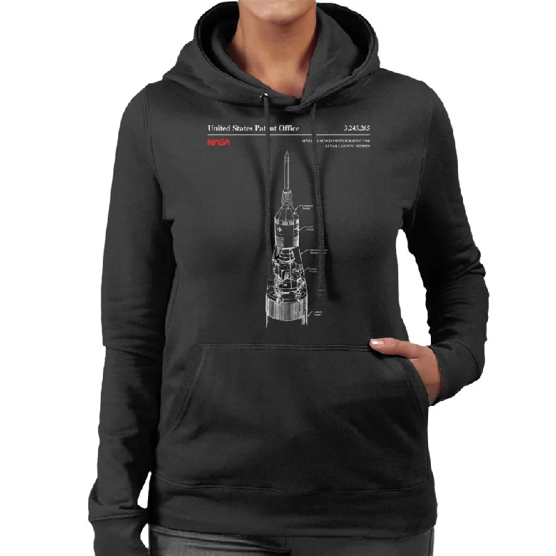 NASA Apollo Launch Lunar Landing Mission Blueprint Women's Hooded Sweatshirt Hoodie with Neon Bright Vibrant