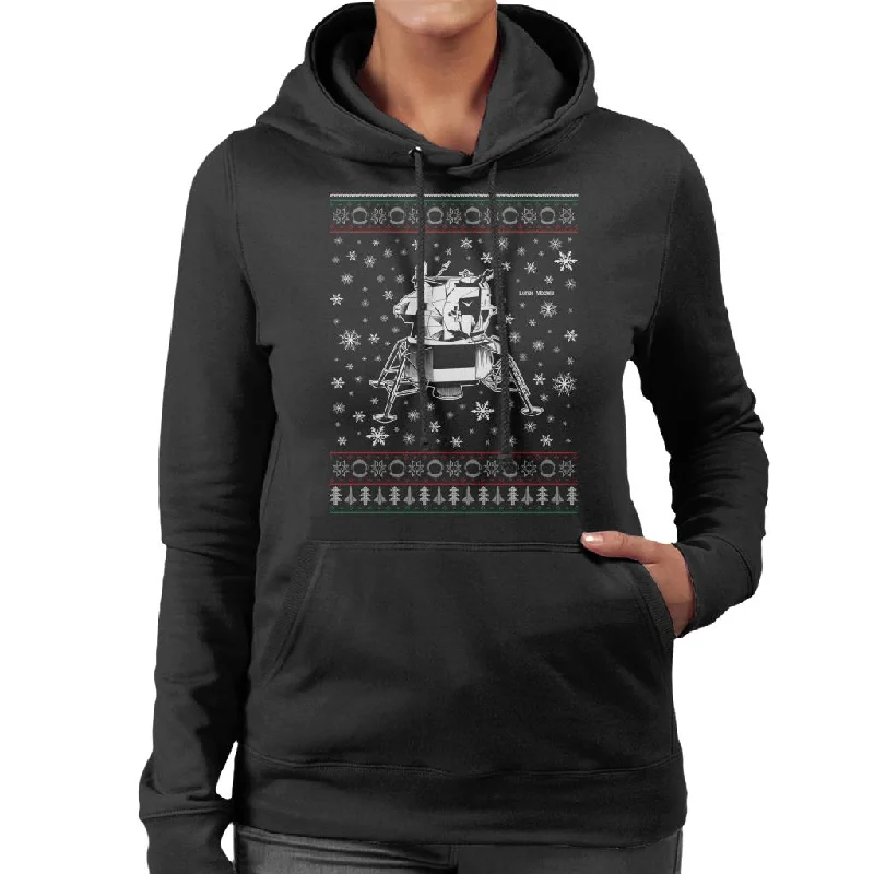 NASA Apollo Lunar Module Christmas Knit Pattern Women's Hooded Sweatshirt Hoodie with Strings Custom Fit Adjustable