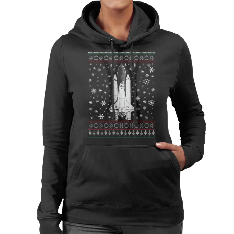 NASA Challenger Shuttle Christmas Knit Pattern Women's Hooded Sweatshirt Hoodie with Patch Decorative Personalized