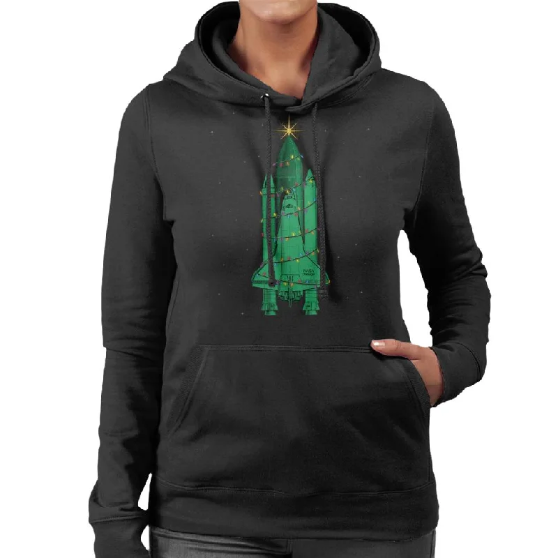 NASA Challenger Shuttle Christmas Tree Women's Hooded Sweatshirt Hoodie with Illustration Artistic Creative