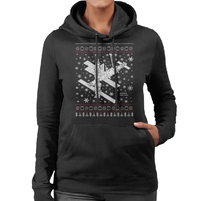 NASA International Space Station Christmas Knit Women's Hooded Sweatshirt Oversized Hoodie Comfort Casual