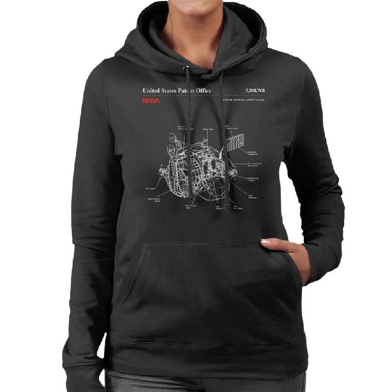 NASA Lunar Module Ascent Stage Blueprint Women's Hooded Sweatshirt Hoodie with High Neck Warm Protective