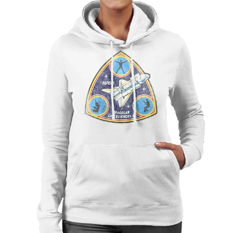 NASA Spacelab Life Sciences 1 Mission Badge Distressed Women's Hooded Sweatshirt Hoodie with Velcro Closure Adjustable Secure