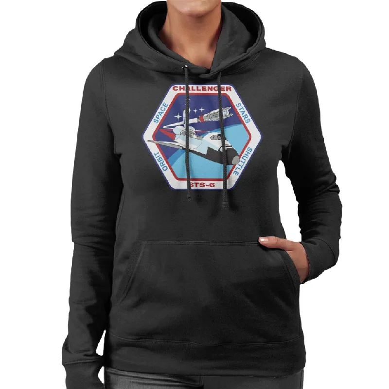 NASA STS 6 Space Shuttle Challenger Mission Patch Women's Hooded Sweatshirt Hoodie with Bell Sleeves Flared Feminine