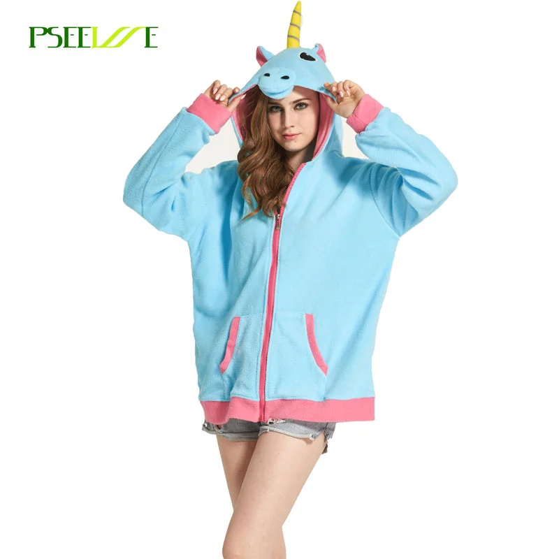 New Novelty Women Hoodies Fashion Cartoon unicorn Sweatshirts Tracksuits Women gardigan hoodies Girl Winter cute Hooded Jacket Hoodie with Metallic Shiny Futuristic