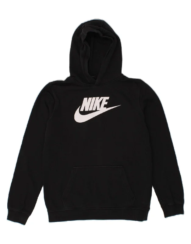 NIKE Boys Graphic Hoodie Jumper 13-14 Years XL Black Hoodie with Side Slits Relaxed Casual