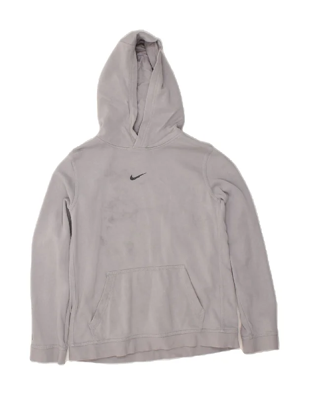 NIKE Boys Graphic Hoodie Jumper 13-14 Years XL Grey Cotton Hoodie with Crew Neck Simple Timeless