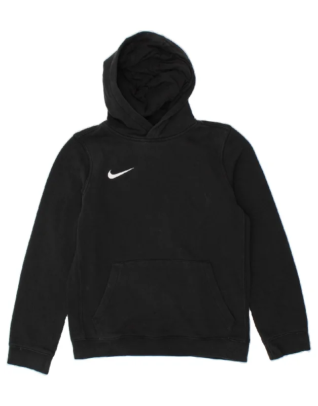 NIKE Boys Hoodie Jumper 12-13 Years Large  Black Cotton Hoodie with Hidden Zipper Minimalist Clean