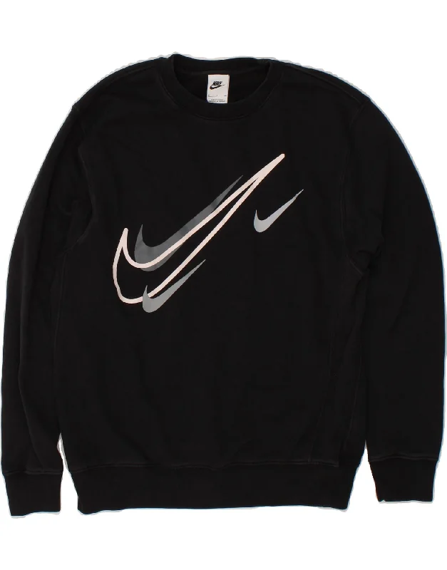 NIKE Mens Graphic Sweatshirt Jumper Small Black Cotton Hoodie with Drawstring Waist Adjustable Fitted