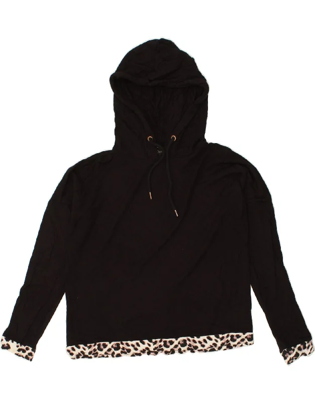 OASIS Womens Oversized Hoodie Jumper UK 10 Small Black Animal Print Cotton Hooded Sweatshirt Casual Wear Street Style