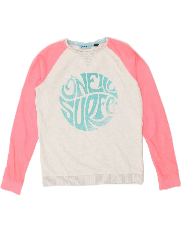 O'NEILL Girls Graphic Sweatshirt Jumper 13-14 Years Grey Colourblock Hoodie with Pastel Soft Subtle