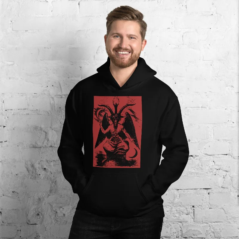 Original Baphomet Éliphas Lévi Drawing Unisex Hoodie Sweatshirt Red Print Hoodie with Relaxed Fit Easy Casual