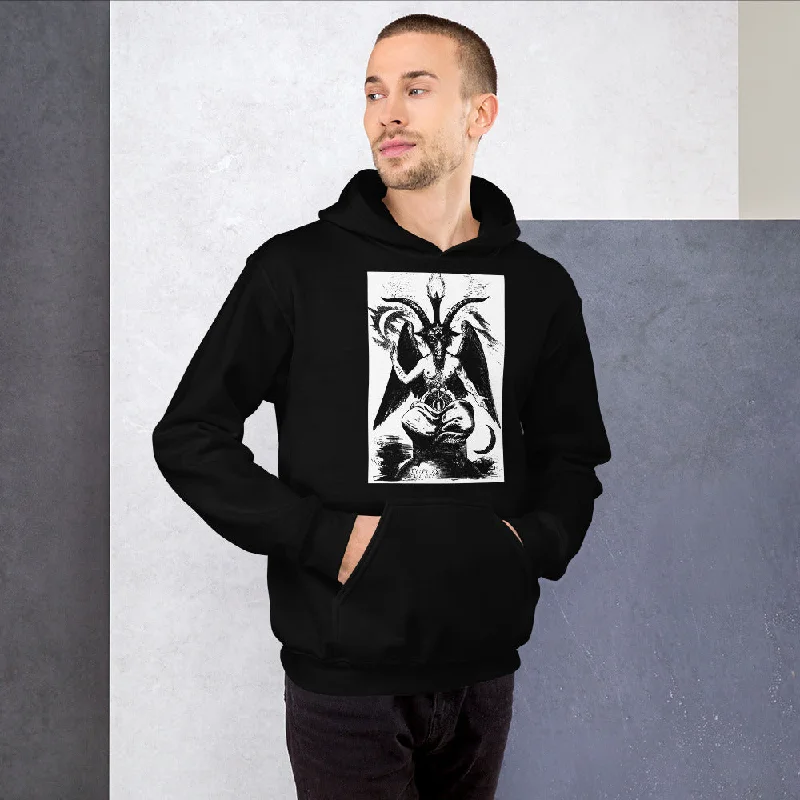 Original Baphomet Éliphas Lévi Drawing Unisex Hoodie Sweatshirt White Print Hoodie with Drop Shoulder Relaxed Streetwear