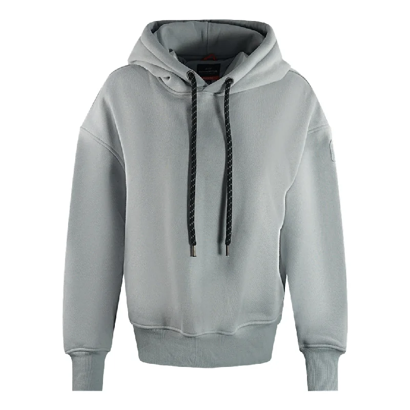 Parajumpers Githa Plain Shark Grey Oversized Hoodie Hoodie with Hem Embroidery Detailed Premium