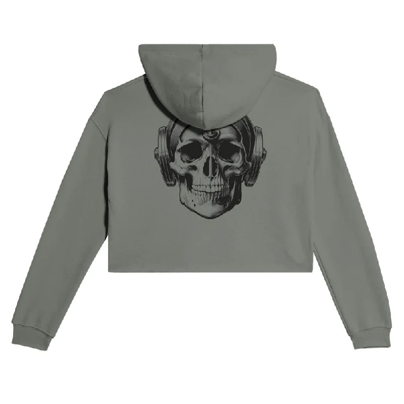 Powerlifting Skull Women's Cropped Hoodie Hoodie with Puffed Sleeves Voluminous Trendy