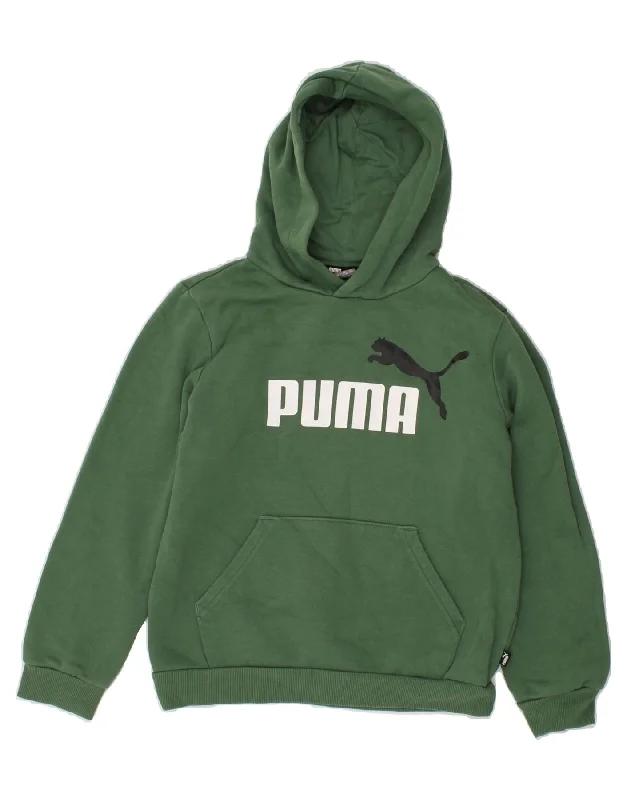 PUMA Boys Graphic Hoodie Jumper 11-12 Years Green Hoodie with Hem Lace Feminine Delicate