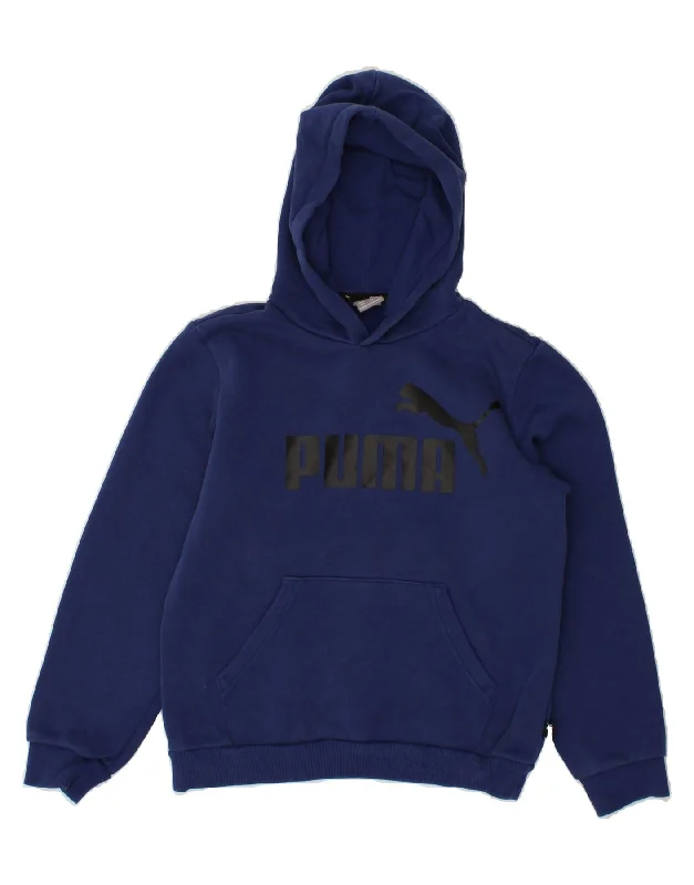 PUMA Boys Graphic Hoodie Jumper 11-12 Years Navy Blue Hoodie with Thumb Holes Functional Cozy