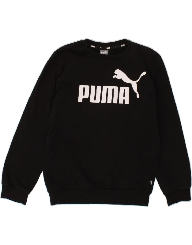 PUMA Girls Graphic Sweatshirt Jumper 11-12 Years Black Cotton Hoodie with Print Artistic Unique