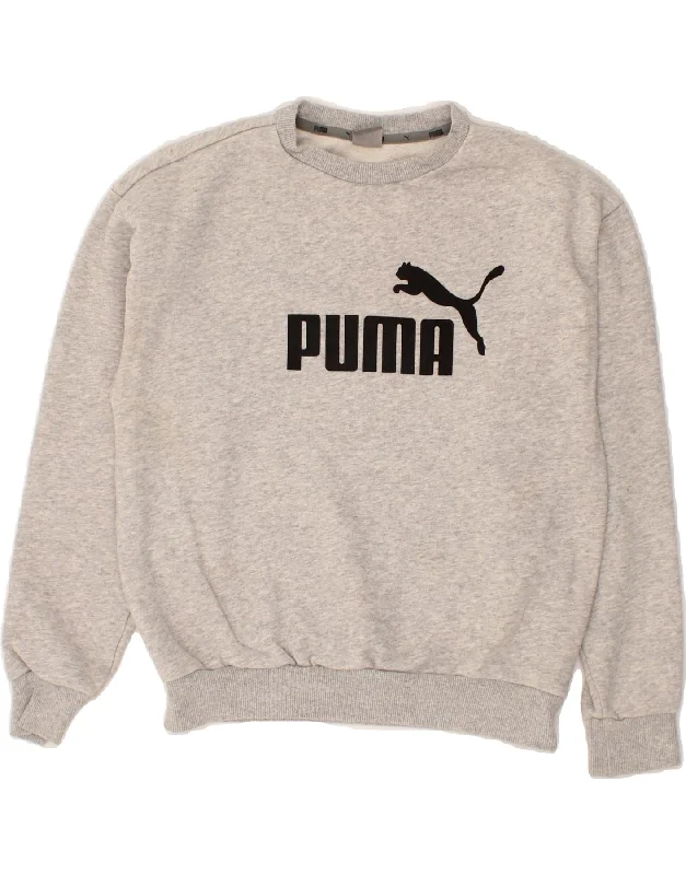 PUMA Womens Graphic Sweatshirt Jumper UK 10 Small Grey Cotton Hoodie with Color Block Contrast Stylish