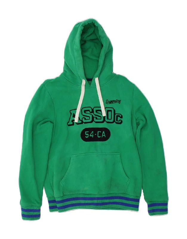 SUPERDRY Womens Graphic Hoodie Jumper UK 14 Large Green Cotton Hoodie with Ribbed Neckline Snug Warm