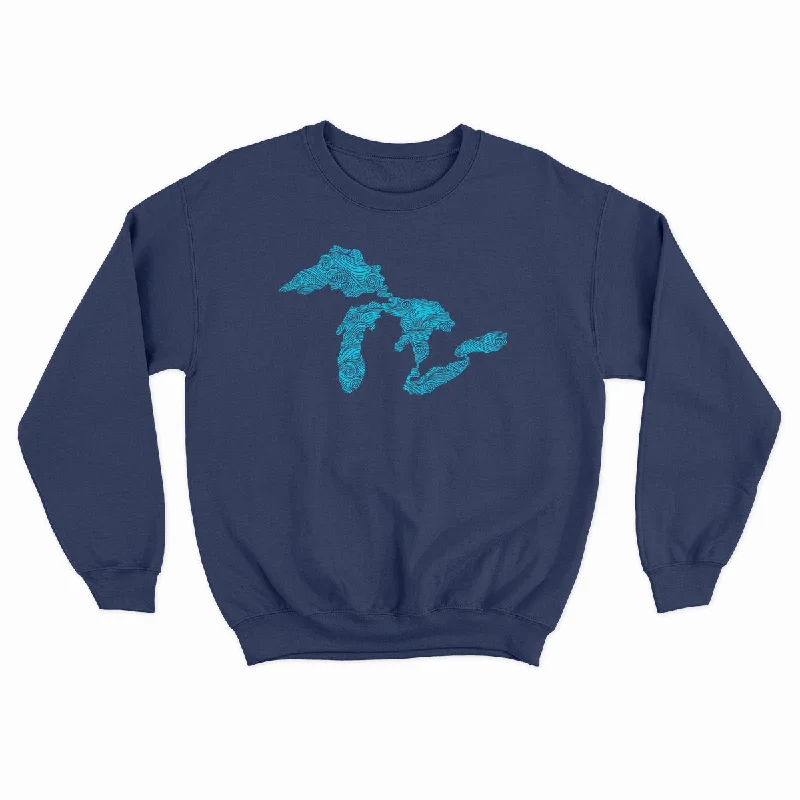 Swirling Lakes - Unisex Crewneck Sweatshirt Hoodie with Contrast Stitching Detailed Premium