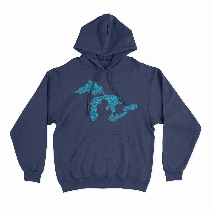 Swirling Lakes - Unisex Hooded Sweatshirt Hoodie with Earth Tones Natural Calm