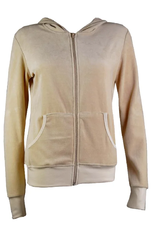 Tan Velour Zip Hoodie Hoodie with Print Artistic Unique