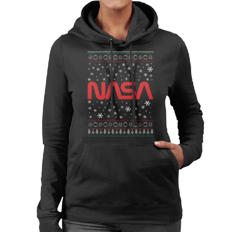 The NASA 1975-1992 Logo Christmas Knit Pattern Women's Hooded Sweatshirt Hoodie with Fur Luxurious Winter