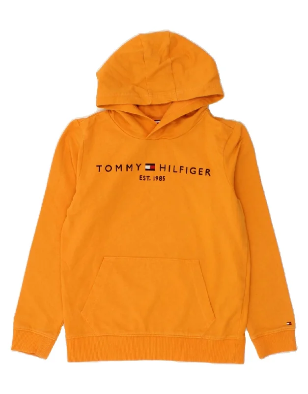 TOMMY HILFIGER Boys Graphic Hoodie Jumper 11-12 Years Orange Cotton Hoodie Sweatshirt Pullover