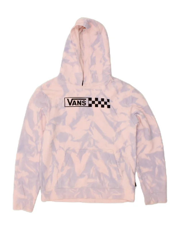 VANS Womens Graphic Hoodie Jumper UK 12 Medium Pink Tie Dye Cotton Hoodie with Drop Shoulder Relaxed Streetwear