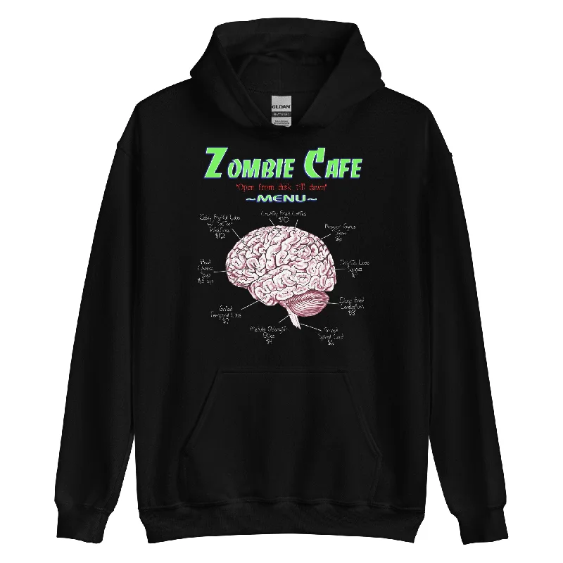 Zombie Cafe Brains Menu Horror Women's Hoodie Sweatshirt Hoodie with Exposed Zipper Edgy Industrial