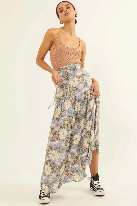 Gorgeous Garden Floral Drawstring Maxi Skirt denim skirt classic