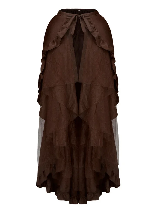 Retro Brown Plus Size Tulle Tutu Bustle Skirt Wrap Cape relaxed fit skirt