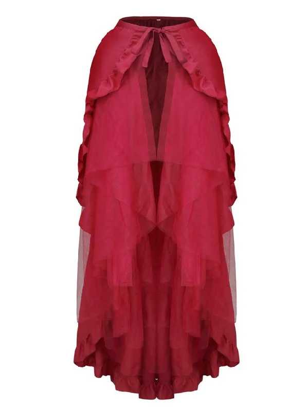 Retro Multi-layered Mesh and Ruffle Asymmetrical Cosplay Wine Skirt slim fit skirt