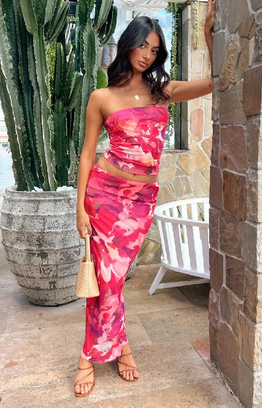 When in Rome Pink Print Mesh Maxi Skirt maxi skirt elegant