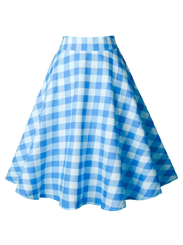 Women Fashion Vintage Plaid Skirt High Waist Flowy Knee Length Casual Checkered Skirt denim skirt durable