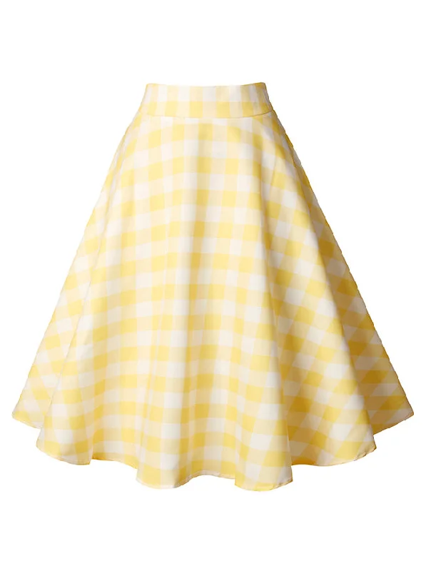 Women's Fashion Vintage High Waist A-Line Plaid Casual Swing Midi Skirt zip skirt side
