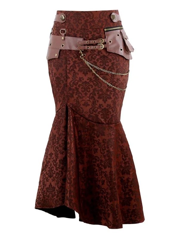 Steampunk Gothic Plus Size Jacquard High Waisted Fishtail Pencil Skirt with Pouch asymmetrical skirt cut