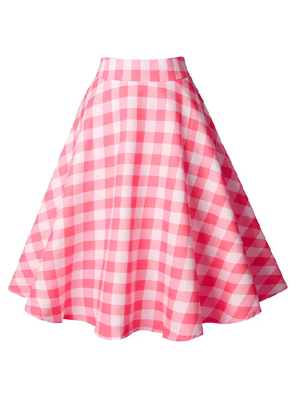 Women's Vintage Casual Plaid A line Flared High Waist Knee Length Tartan Swing Skirt pencil skirt chic
