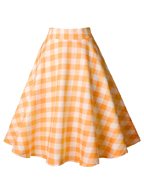 Women's Vintage Cotton Plaid Ruffle High Waist Tartan Swing Skirt ruffled skirt detail